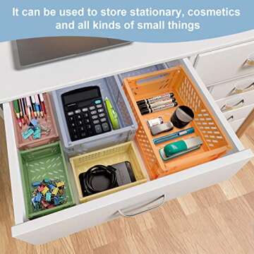 MONKISS 5-Pack Small Foldable Storage Bins for Desk Organization, Stackable Mini Plastic Storage Crates for Home Office Organizer, Folding Small Storage Basket Containers (L5.9" x W3.8" x H2.2")