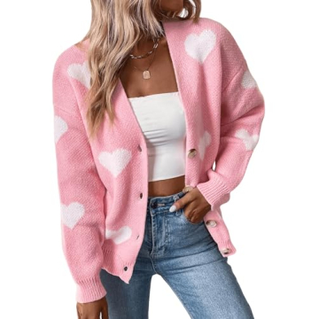 Chic Verdusa Women's Heart Print Knit Sweater Cardigan