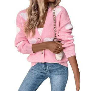Chic Verdusa Women's Heart Print Knit Sweater Cardigan