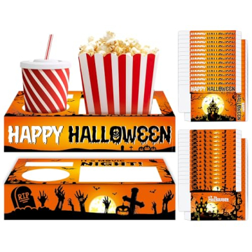 QOUBAI 32Pcs Halloween Party Supplies Movie Night Paper Snacks Boxes Halloween Movie Theater Snack T...