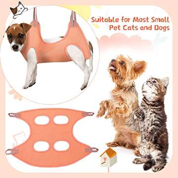 Pet Grooming Hammock for Cats & Dogs Hanging Harness Pet Supplies Set with Nail Clippers Trimmer, Pet Comb, Nail File Adjusting Band Grooming Table for Cats Dogs Bathing Washing(Pink, Small)