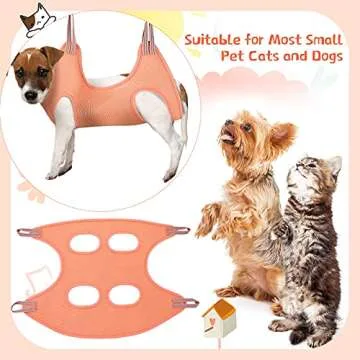 Pet Grooming Hammock for Cats & Dogs Hanging Harness Pet Supplies Set with Nail Clippers Trimmer, Pet Comb, Nail File Adjusting Band Grooming Table for Cats Dogs Bathing Washing(Pink, Small)