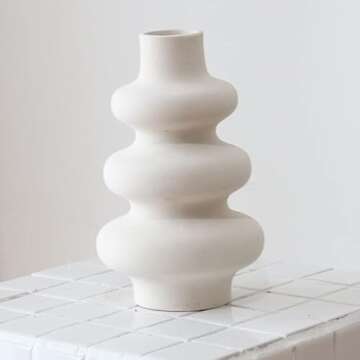 PEAUARL Circle Ceramic Vase,Pampas Grass Vase,Modern Dried Flowers Vase,Decorative Vase for Centerpieces, Kitchen, Office, Living Room, Wedding, Gifts