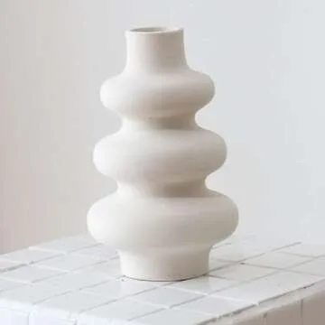 PEAUARL Circle Ceramic Vase,Pampas Grass Vase,Modern Dried Flowers Vase,Decorative Vase for Centerpieces, Kitchen, Office, Living Room, Wedding, Gifts