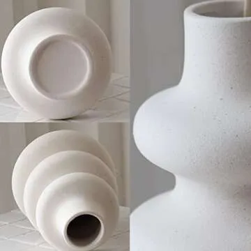 PEAUARL Circle Ceramic Vase,Pampas Grass Vase,Modern Dried Flowers Vase,Decorative Vase for Centerpieces, Kitchen, Office, Living Room, Wedding, Gifts