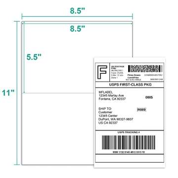 MFLABEL Half Sheet Labels with Self Adhesive,8.5 x 11 Inches Packaging Labels, Address Labels, Shipping Labels for Laser & Inkjet Printers,300 Count(150 Sheets)