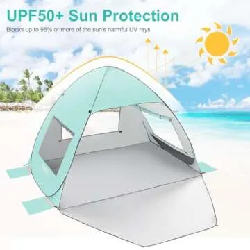 TOBTOS UPF 50+ Pop Up Beach Tent, Beach Umbrella, Automatic Sun Shelter 2-3 People UV Protection Portable Sunshade, Easy Set Up Baby Canopy Cabana, Lightweight with Carry Bag (Mint Green)