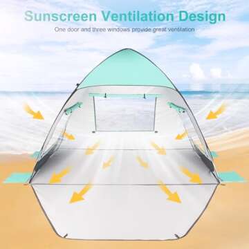 TOBTOS UPF 50+ Pop Up Beach Tent, Beach Umbrella, Automatic Sun Shelter 2-3 People UV Protection Portable Sunshade, Easy Set Up Baby Canopy Cabana, Lightweight with Carry Bag (Mint Green)