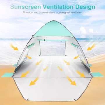 TOBTOS UPF 50+ Pop Up Beach Tent, Beach Umbrella, Automatic Sun Shelter 2-3 People UV Protection Portable Sunshade, Easy Set Up Baby Canopy Cabana, Lightweight with Carry Bag (Mint Green)