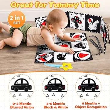 Black and White High Contrast Baby Toys 0-6 Months Montessori Tummy Time Toys Sensory Crinkle Toys f...