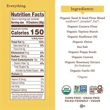 Simple Mills Organic Seed Crackers, Everything - Gluten Free, Vegan, Healthy Snacks, Paleo Friendly, 4.25 Ounce (Pack of 3)