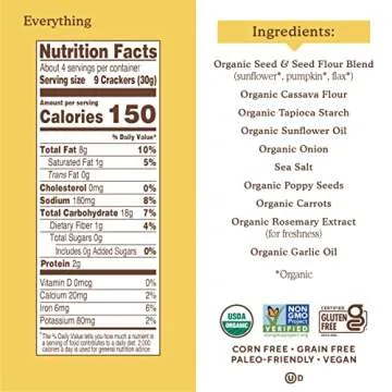 Simple Mills Organic Seed Crackers, Everything - Gluten Free, Vegan, Healthy Snacks, Paleo Friendly, 4.25 Ounce (Pack of 3)