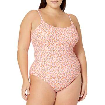 Amazon Essentials Women's Thin Strap one-Piece Swimsuit, Pale Peach Micro Floral, Small