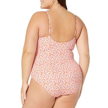 Amazon Essentials Women's Thin Strap one-Piece Swimsuit, Pale Peach Micro Floral, Small