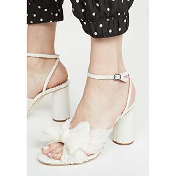 Mattiventon Womens White Bowknot Heeled Sandals Bridal Wedding Open Toe Ankle Strap Chunky Heeled Sandals