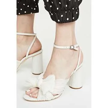 Mattiventon Womens White Bowknot Heeled Sandals Bridal Wedding Open Toe Ankle Strap Chunky Heeled Sandals