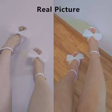 Mattiventon Womens White Bowknot Heeled Sandals Bridal Wedding Open Toe Ankle Strap Chunky Heeled Sandals