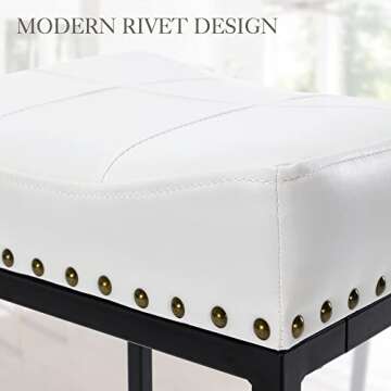 LUE BONA Counter Height Bar Stools, 24" Square Saddle Barstools Set of 3, Modern Backless Faux Leather Counter Stool with Black Metal Legs for Kitchen Island Counter, Home Bar, Bistro, White