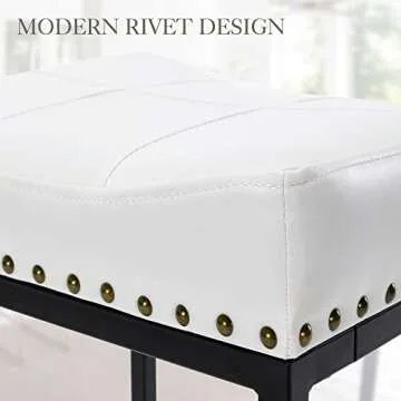 LUE BONA Counter Height Bar Stools, 24" Square Saddle Barstools Set of 3, Modern Backless Faux Leather Counter Stool with Black Metal Legs for Kitchen Island Counter, Home Bar, Bistro, White