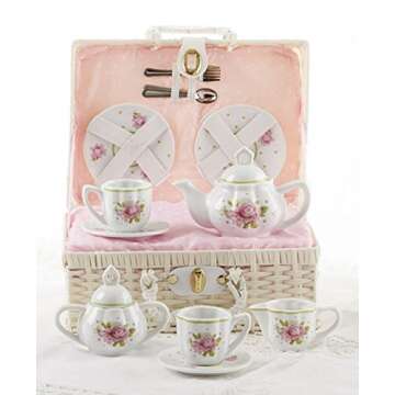 Delton Pink Rose Porcelain Tea Set for Kids 3-10