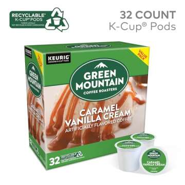 Green Mountain Coffee Roasters Caramel Vanilla Cream, Single-Serve Keurig K-Cup Pods, Flavored Light...