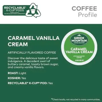 Green Mountain Coffee Roasters Caramel Vanilla Cream, Single-Serve Keurig K-Cup Pods, Flavored Light Roast Coffee Pods, 32 Count