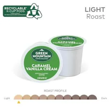 Green Mountain Coffee Roasters Caramel Vanilla Cream, Single-Serve Keurig K-Cup Pods, Flavored Light Roast Coffee Pods, 32 Count