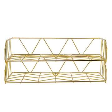 PAG 2 Packs Desktop File Organizer Metal Stackable Horizontal Letter Tray Paper Holder Rack, Gold
