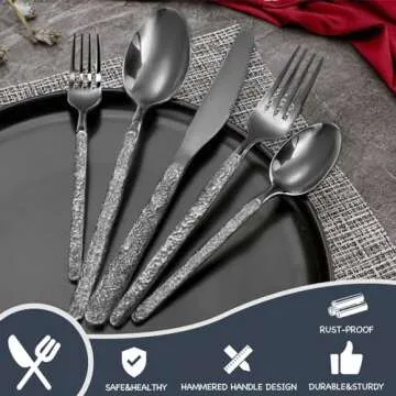20-Piece Black Silverware Set, Hammered 18/10 Stainless Steel Flatware Set for 4, Food-Grade Cutlery Set, Tableware Set Including Fork Knife Spoon Set,Dishwasher Safe
