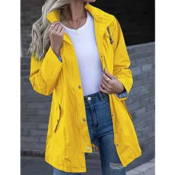 Kikibell Womens Yellow Raincoat Camping Jacket Womens Lightweight Hooded Waterproof Active Outdoor R...