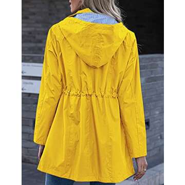 Kikibell Womens Yellow Raincoat Camping Jacket Womens Lightweight Hooded Waterproof Active Outdoor Rain Coats for Women