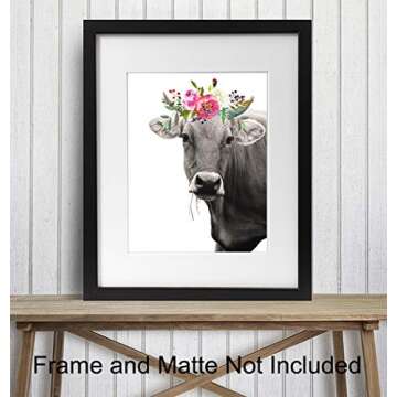 Charming Cow Wall Decor - Farmhouse Floral Art for Home Decorations