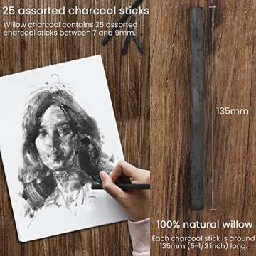 LOONENG Willow Charcoal Sticks for Artists and Kids