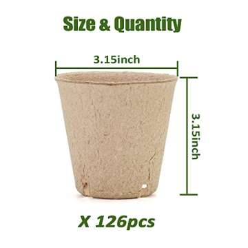 YESIACE Peat Pots, 126 Packs 3.15 Inch Seed Starting Pots with Drainage Holes Round Nursery Pot, Bio...