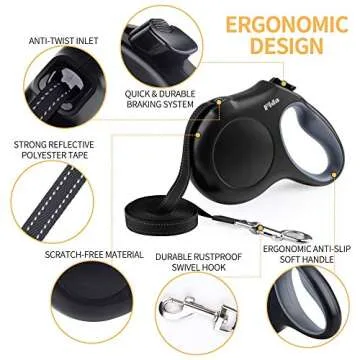 Fida Retractable Dog Leash X-Small Breed, 10 ft Durable Pet Walking Leash for Extra Small Dogs/Cats/Small Animals up to 18 lbs, 360° Tangle Free, Black