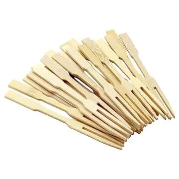 BambooMN Premium 3.5" Bamboo Mini Cocktail Tasting Forks Fruit Picks Party Supplies, 100 Pieces