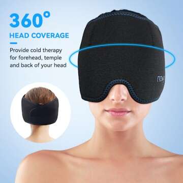 NEWGO Head Ice Pack Migraine Relief Wrap Reusable Ice Pack for Headaches, Hot Cold Compression Migraine Ice Head wrap Gel Cold Pack for Tension, Puffy Eyes, Sinus & Stress Relief (Black)
