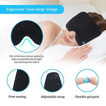 NEWGO Head Ice Pack Migraine Relief Wrap Reusable Ice Pack for Headaches, Hot Cold Compression Migraine Ice Head wrap Gel Cold Pack for Tension, Puffy Eyes, Sinus & Stress Relief (Black)