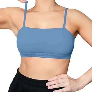 Aoxjox Women's Workout Bandeau Sports Bras Training Fitness Running Yoga Crop Tank Top (Steel Blue, Small)