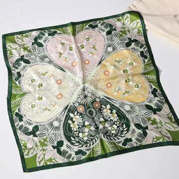 Weximil 100% Mulberry Silk Neck Scarf - 21'' x 21'' Lightweight Neckerchief - Women Men Small Square Digital Printed Scarves Gift Packed （Green）