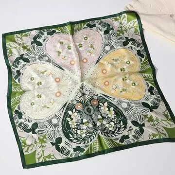 Weximil 100% Mulberry Silk Neck Scarf - 21'' x 21'' Lightweight Neckerchief - Women Men Small Square Digital Printed Scarves Gift Packed （Green）