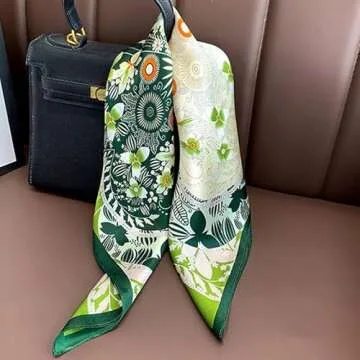 Weximil 100% Mulberry Silk Neck Scarf - 21'' x 21'' Lightweight Neckerchief - Women Men Small Square Digital Printed Scarves Gift Packed （Green）