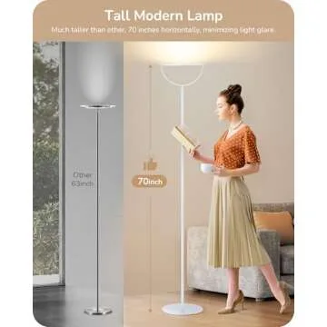 EDISHINE 76" Tall Floor Lamp, 28W 2500LM Bright LED Lights for Living Room, 300° Flexible Head Modern Torchiere Corner Lamps with Remote, 2700K-6500K Dimmable Standing Lamps for Bedroom, Office, White