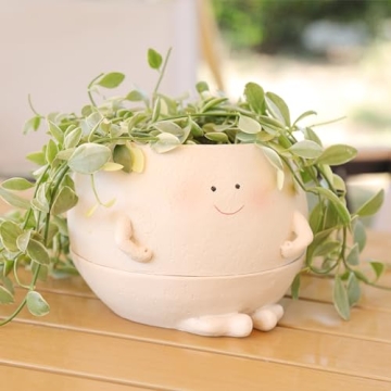 Pricetail Smiley Face Self Watering Planter Pots for Indoor Outdoor Plant with Drainage Hole, Cheerf...