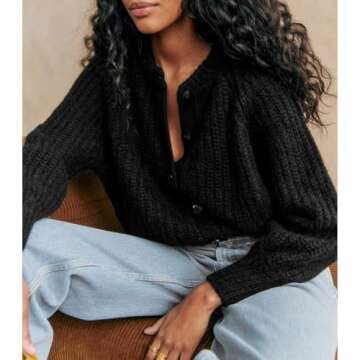 SeeLuNa Crochet Cardigan Sweaters for Women Tops Chunky Knitted Crew Neck Long Sleeve Button Down Jackets Open Front Coat