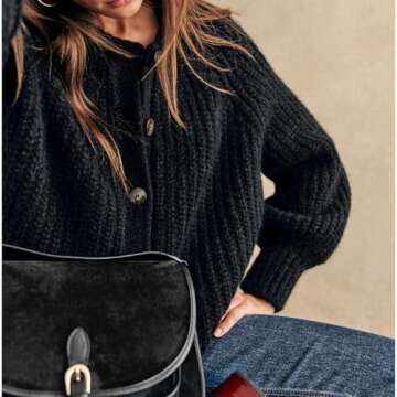 SeeLuNa Crochet Cardigan Sweaters for Women Tops Chunky Knitted Crew Neck Long Sleeve Button Down Jackets Open Front Coat