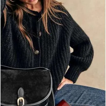 SeeLuNa Crochet Cardigan Sweaters for Women Tops Chunky Knitted Crew Neck Long Sleeve Button Down Jackets Open Front Coat