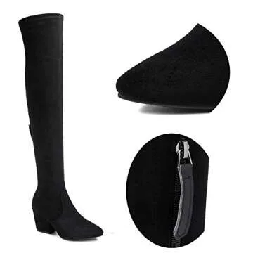N.N.G Women Over the Knee Boots Winter Black Size 10 Suede Thigh High Long OTK Autumn Chunky Wedge Comfort Block Designer Ladies Pointed Toe