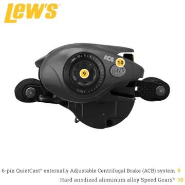 Lew's Custom Lite SLP Speed Spool 7.5:1 Left Hand Baitcast Reel, Black