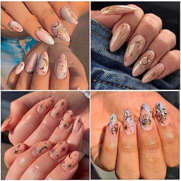 8Sheets Gold Star Nail Sticker Decals- Metallic Nail Supplies 3D Self-Adhesive Sun Stars Moon Starlight Planets Snake Nail Design Nail Art Stickers for Women Acrylic Nails Decoration Accessories Craft